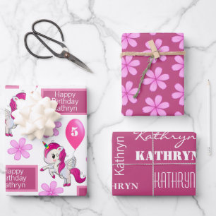 Personalisiertes Einhorn Geburtstag Geschenkpapier Set