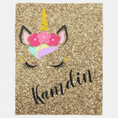 Personalisiertes Einhorn Gold Glitzer Fleece Throw (Vorderseite)