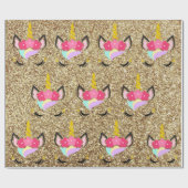 Personalisiertes Einhorn Gold Glitzer Wrapping Pap Geschenkpapier (Flach)
