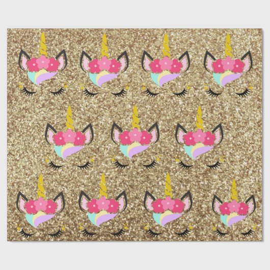 Personalisiertes Einhorn Gold Glitzer Wrapping Pap Geschenkpapier (Flach)