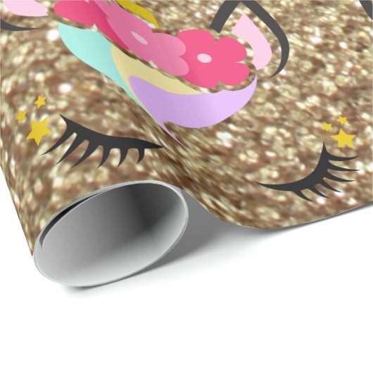 Personalisiertes Einhorn Gold Glitzer Wrapping Pap Geschenkpapier (Rolleneckpunkt)