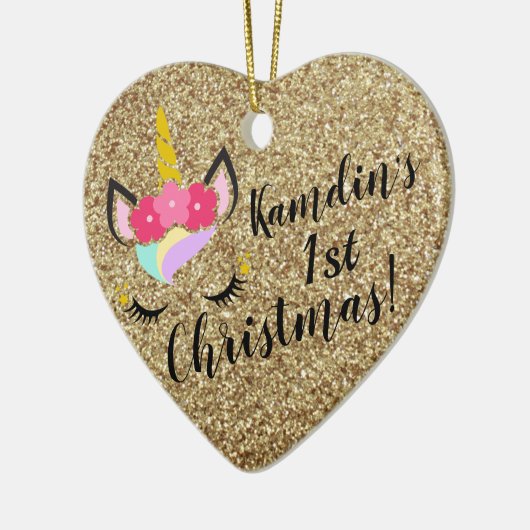 Personalisiertes Einhorn Gold Glitzer XMAS Ornamen Keramik Ornament (Links)
