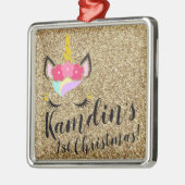 Personalisiertes Einhorn Gold Glitzer XMAS Ornamen Ornament Aus Metall (Links)