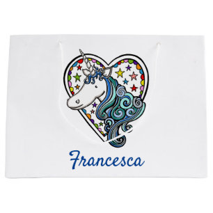 Personalisiertes Einhorn Herz Große Geschenktasche Geschenktüte