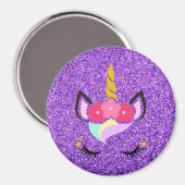 Personalisiertes Einhorn Lila Glitzer Magnet (Vorderseite/Rückseite)