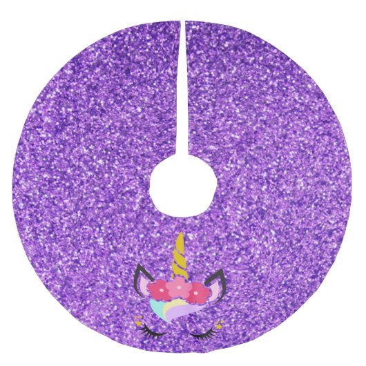 Personalisiertes Einhorn Lila Glitzer Treppenhaus Polyester Weihnachtsbaumdecke (Vorderseite)
