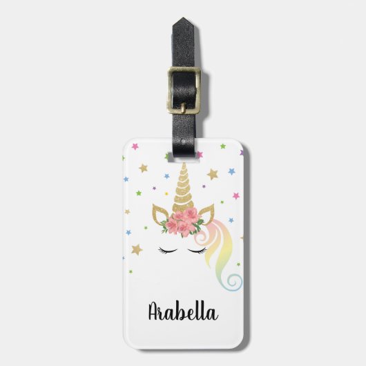 Personalisiertes Einhorn | Magisches Girl Pink Gepäckanhänger (Vorderseite vertikal)