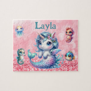 Personalisiertes Einhorn-Meerjungfrau-Kind-Name-Pu Puzzle