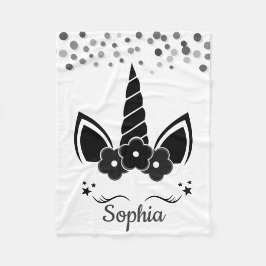 Personalisiertes Einhorn mit Pony Black Fleecedecke (Vorderseite)