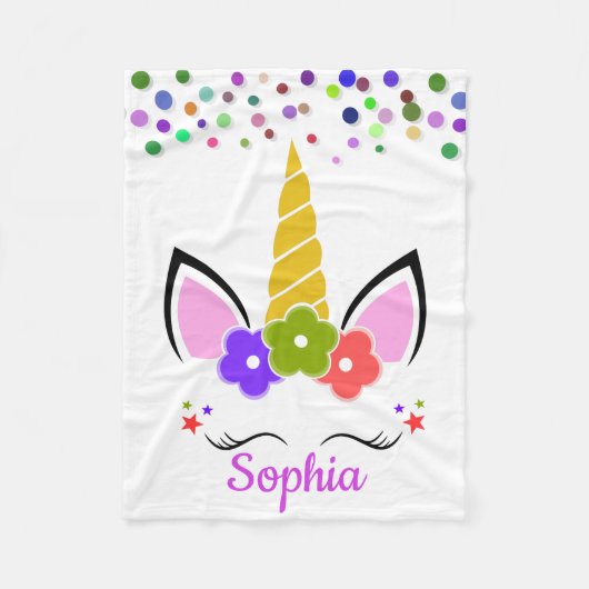 Personalisiertes Einhorn mit Pony Fleecedecke (Vorderseite)
