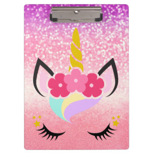 Personalisiertes Einhorn Ombre Glitter Klemmbrett