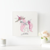 Personalisiertes Einhorn Quadratische Wanduhr (Zuhause)