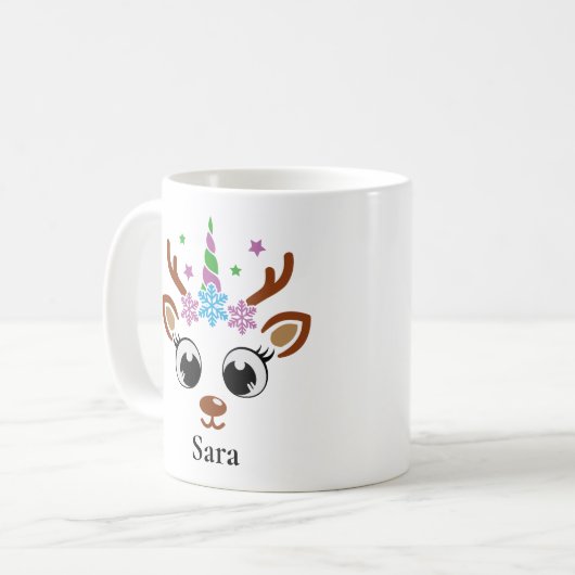 Personalisiertes Einhorn Rentier Snowflake Weihnac Kaffeetasse (Vorderseite Links)