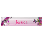 Personalisiertes Einhorn, Schmetterling und Blume Namensplakette (Vorderseite)