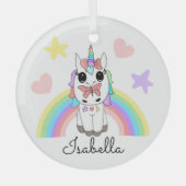 Personalisiertes Einhorn, Schmetterling und Regenb Ornament Aus Glas (Vorderseite)