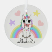 Personalisiertes Einhorn, Schmetterling und Regenb Ornament Aus Glas (Rückseite)