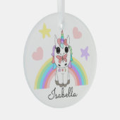 Personalisiertes Einhorn, Schmetterling und Regenb Ornament Aus Glas (Vorderseite Rechts)