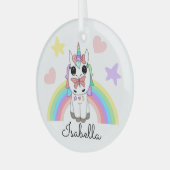 Personalisiertes Einhorn, Schmetterling und Regenb Ornament Aus Glas (Vorderseite links)