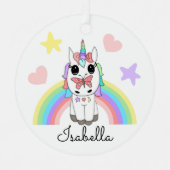 Personalisiertes Einhorn, Schmetterling und Regenb Ornament Aus Metall (Vorderseite)