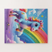 Personalisiertes Einhorn springt in Regenbogen Puzzle (Horizontal)