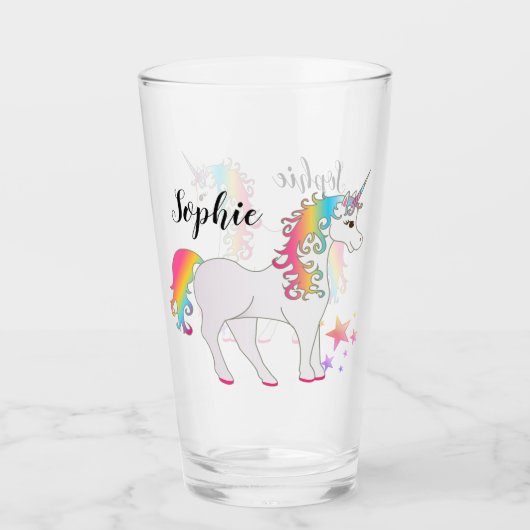 Personalisiertes Einhorn-Trinkglas Glas (Vorderseite)