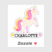 Personalisiertes Einhorn und Blume Rosa und Gelb Aufkleber (Blatt)