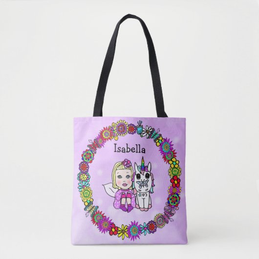 Personalisiertes Einhorn und Fairy Lila Tasche (Vorderseite)