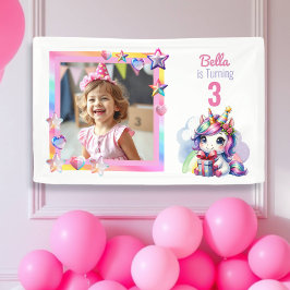 Personalisiertes Einhorn und Foto Girl's Geburtsta Banner