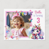 Personalisiertes Einhorn und Foto Girl's Geburtsta Postkarte (Vorderseite)