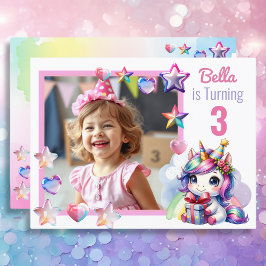 Personalisiertes Einhorn und Foto Girl's Geburtsta Postkarte