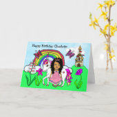 Personalisiertes Einhorn und Prinzessin zum Geburt Karte (Gelbe Blume)