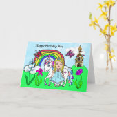 Personalisiertes Einhorn und Prinzessin zum Geburt Karte (Gelbe Blume)