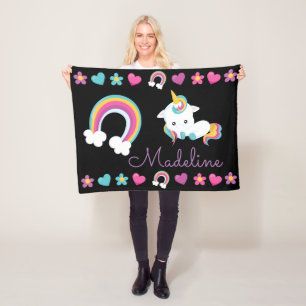 Personalisiertes Einhorn und Regenbogen Fleecedecke