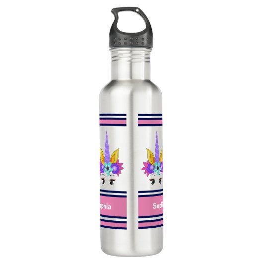 Personalisiertes Einhorn zurück zur Schule Edelstahlflasche (Rückseite)