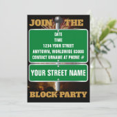 Personalisiertes Eintreten für die Block-Party Ein Einladung (Stehend Vorderseite)