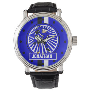 Personalisiertes Eis-Hockey-Spieler-Blau Armbanduhr