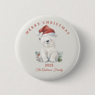Personalisiertes Eisbär-Wasserfarben-Weihnachtsges Button
