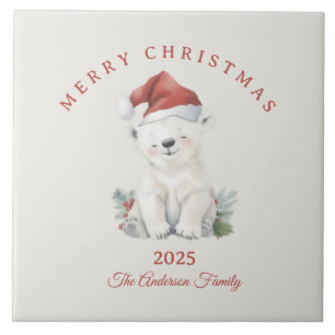 Personalisiertes Eisbär-Wasserfarben-Weihnachtsges Fliese