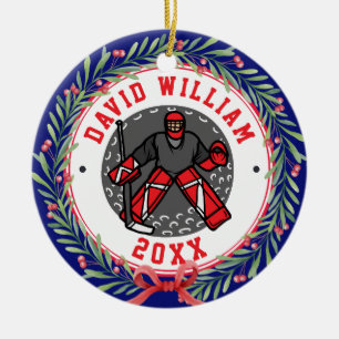 Personalisiertes Eishockey-Spielernamens-Weihnacht Keramik Ornament