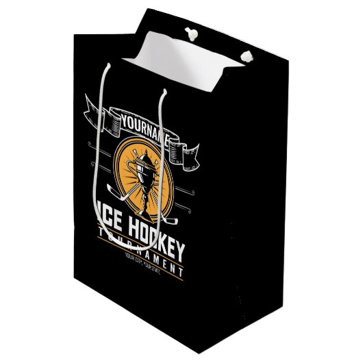 Personalisiertes Eishockeyspiel Mittlere Geschenktüte (Vorderseite Schrägansicht)