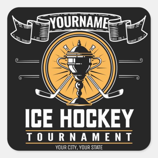 Personalisiertes Eishockeyspiel Quadratischer Aufkleber (Vorderseite)