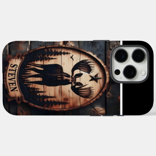 Personalisiertes Elch-Holzzeichen Case-Mate iPhone Hülle (Rückseite (Horizontal))