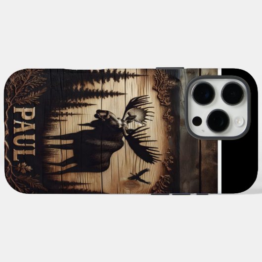 Personalisiertes Elch-Holzzeichen Case-Mate iPhone Hülle (Rückseite (Horizontal))