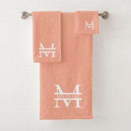 Personalisiertes Eleganpeach Monogram und Name Badhandtuch Set