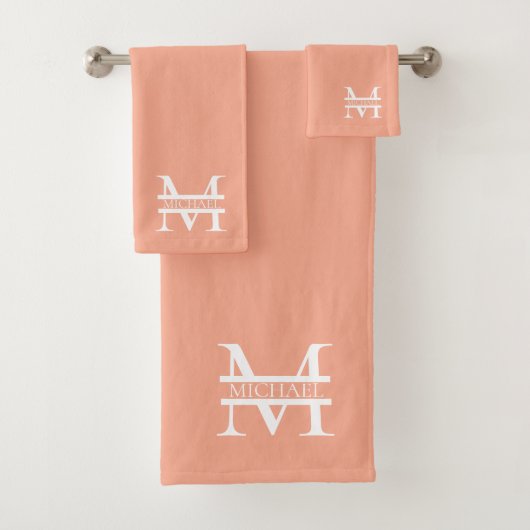 Personalisiertes Eleganpeach Monogram und Name Badhandtuch Set (Insitu)