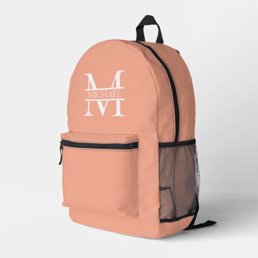 Personalisiertes Eleganpeach Monogram und Name Bedruckter Rucksack (Rückseitige Ecke Rechts)