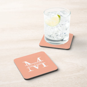 Personalisiertes Eleganpeach Monogram und Name Getränkeuntersetzer