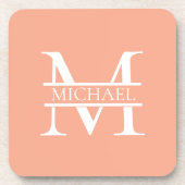Personalisiertes Eleganpeach Monogram und Name Getränkeuntersetzer (Vorderseite)