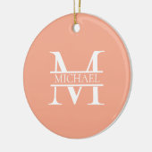 Personalisiertes Eleganpeach Monogram und Name Keramik Ornament (Links)