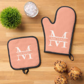 Personalisiertes Eleganpeach Monogram und Name Ofenhandschuh & Topflappen-Set (Oben Unten)